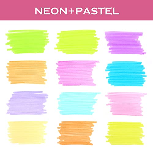 Writech Retractable Highlighters Assorted Colors: Chisel Tip Click Aesthetic Highlighter Marker Pens Pack Multi Colored Ink No Bleed Smear For Highlighting Journaling (12Ct Neon+Pastel) #TOP1