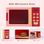 Toy Microwave Oven Playset with Light and Sound, Kitchen Appliances Play Set for Kids, Play Kitchen Accessories and Toy Food for Toddlers 3 Year Old Up Girls Boys, Red