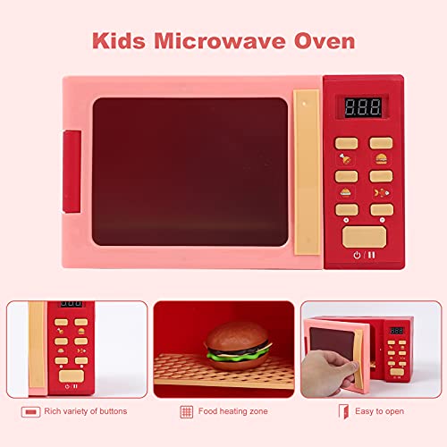 Cuterabit Toy Microwave Oven Playset with Light and Sound, Toy kitchen Appliances for Kids, Play kitchen accessories and Toy Food for Toddlers 3 Year Old Up Girls Boys, Red - Thumbnail 2