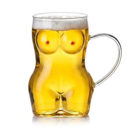 KYRINLXXF Beer Glass for Adults, Woman Body Shaped Thickened Beer Mug, Creative Clear Pint Glass, Funny Gag Barware Gift for Party, Home Bar, Bachelor Party (651, Millilitres, with Handle)