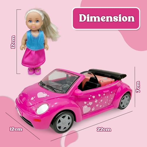 Image of Evi Love Evi's Beetle| Realistic Evi Doll with Her Beetle Car| Evi with Her Pet| Vibrant Pink Car with Hiking Backpack| Ideal Playset for Girls of 3+