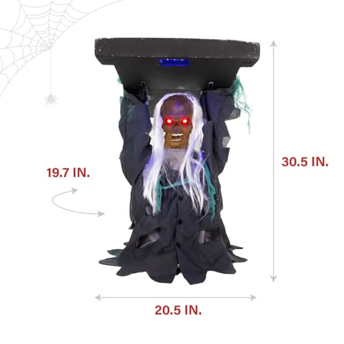 Image of Haunted Hill Farm Tombstone Lifter by Tekky, Battery-Operated, Sound Activated Animatronic Zombie with Sound Effects and Lights for Indoor or Covered Outdoor Creepy Halloween Decoration