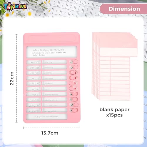 Image of Toyshine Portable Self-Discipline Chores Chart | Schedule Tracker with15 Pcs Blank Paper Sliding Morning Routine | Daily Checklist Board Planning Reminder for Home School Office - Pink