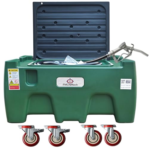 FMCNMech 40 Gallon Portable Fuel Transfer Tank with 12V Electric Pump, 3.7 GPM Flow Rate LLDPE Fuel Tank with Wheels, Gasoline Diesel Kerosene Fuel Storage Tank for Farm, Truck, Boat, and Construction Use