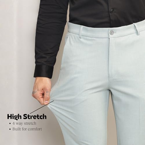 Image of SUBTRACT Men 4 Way Stretch Wrinkle Free Slim Fit Formal Trouser in with 2 Inch Flexible Waistband | Men's Trousers for Office Or Party
