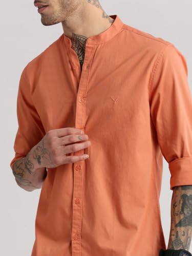 Image of SHOWOFFFF Men Solid Casual Shirt | Mandarin Collar Full Sleeves Cotton Shirt for Mens | Slim Fit Regular Length Shirt for Men's