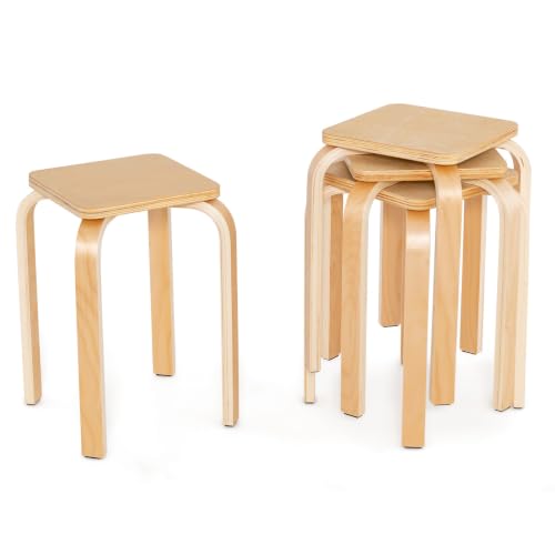 Image of COSTWAY 18-Inch Stackable Wooden School Stools Set of 4, Natural