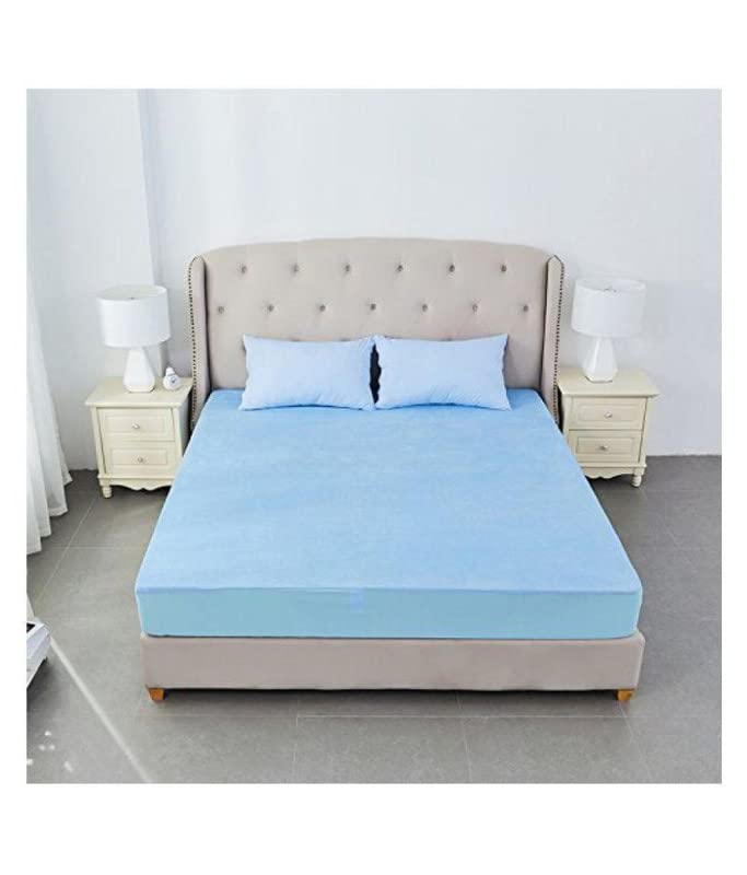 Image of Waterproof Mattress Protector Single Size 78x36 - Waterproof Terry Cotton Mattress Protector /Breathable Elastic Fitted Style Bed Cover Single Size Bed - Blue Color - Kids Urine Protection