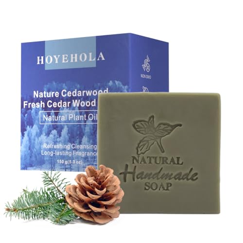 HOYEHOLA Natural Cedarwood Soap Bar for Men Women - Fresh Cedarwood Essential Oils with Tea Tree Oil Bath Soap Bars