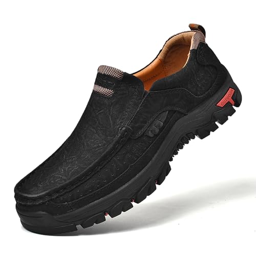 Made Of Cowhide Men's Business And Office Casual Shoes, Lightweight Wide Version Boat Shoes, Black Penny Shoes，Hand Sewn Comfortable Driving Casual Shoes, Outdoor Travel Shoes,Skateboarding Shoes