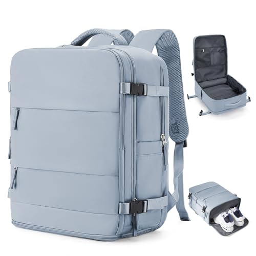 Image of coowoz Large Travel Backpack Carry On for Women Man Waterproof Gym Backpack with Laptop Compartment Mochila de Viaje Teacher Personal Item Backpacks Rucksack Airplane Accessories Must Haves Gray Blue