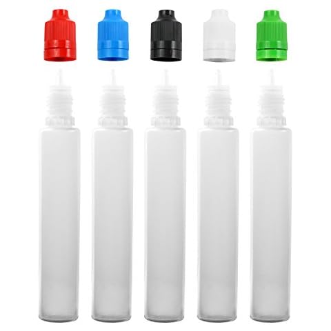 30ml PE Unicorn Pen Plastic Bottle with Child Resistant Tamper Evident Cap (5 Pack) Multicolor, Black Blue Green Red White Cover
