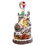 Christmas Village House Musical Christmas Collectible Buildings Christmas Village Hill Hot Air Balloon with LED Lights Christmas Vacation Village with USB Indoor Display Figurines Decoration