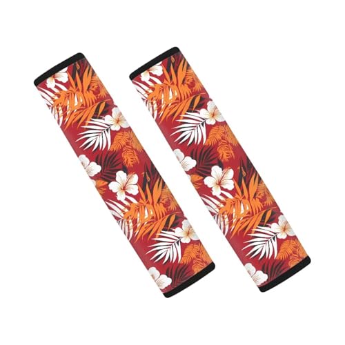Image of AFPANQZ Orange Tropical Leaves 2 Pack Car Seat Belt Pads Covers Harness Universal Fit Cute Safety Seatbelt Universal for Most Car Laptop Backpack Luggage Bag Straps Pads