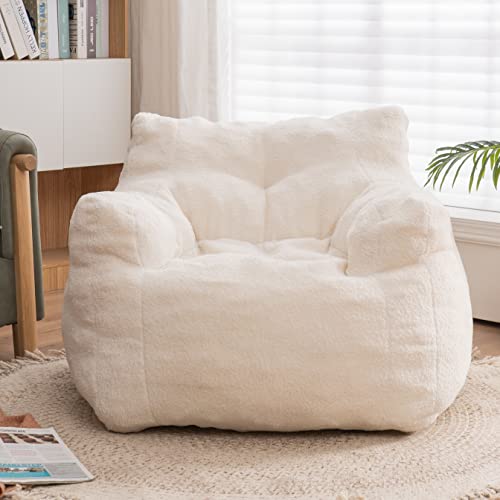 Ssline Plush Bean Bag Chair Comfortable Faux Fur Beanbag Chair With Pre-Filled Foam Fluffy Soft Lazy Sofa Chair For Adults Women Girls In Bedroon Living Room Dorm Apartment (Cream White-3.3') #TOP2
