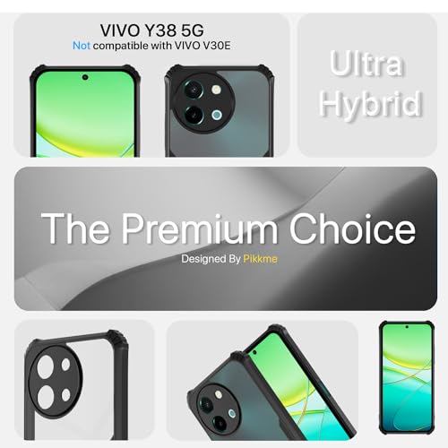 Image of Pikkme Vivo Y38 5G Back Cover | Crystal Clear Transparent Back | Ultra Hyrbid | Full Camera Protection | Raised Edge | Bumper Back Case (Black)