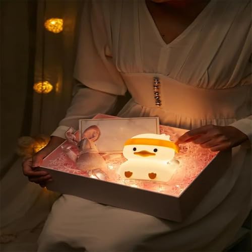 Image of Adorable Silicon Fighting Duck Night Light for Nursery | Soft Silicone, Tap Control, 7-Color Soothing Night Lamp |Rechargeable Light with USB Cable Perfect for Kids Bedside & Home Decor Gift