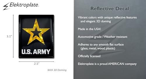 Image of Elektroplate US Army Star Premium Reflective Car Decal 3.1 inch | Officially Licensed, Weatherproof Automotive Grade Metallic Domed Sticker for Water Bottle, Laptop & More; Made in the USA
