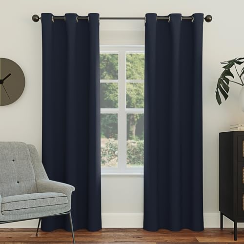 Sun Zero Easton Energy Saving Blackout Grommet Curtain Panel, 40' x 63', Navy Blue