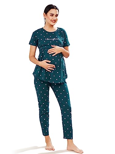 Image of Pastel Clip Women Cotton Star Printed Relaxed Maternity Night Suits for Women Feeding 7002-7003