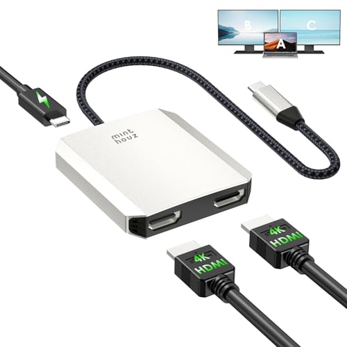 Minthouz USB C to Dual HDMI Adapter, USB c hub Dual 4K@60Hz Dual HDMI Output + 100W PD Power Delivery for MacBook Pro, Dell, HP, Surface, LG (MST is not Supported on MacOS)