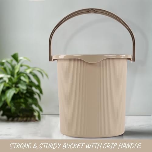 Image of Kuber Industries 3 Pcs Plastic 25 Ltr Bucket for Bathroom | Sturdy and Easy Grip Handle | Big Bucket for Bathing | Magnite 25 | Cream