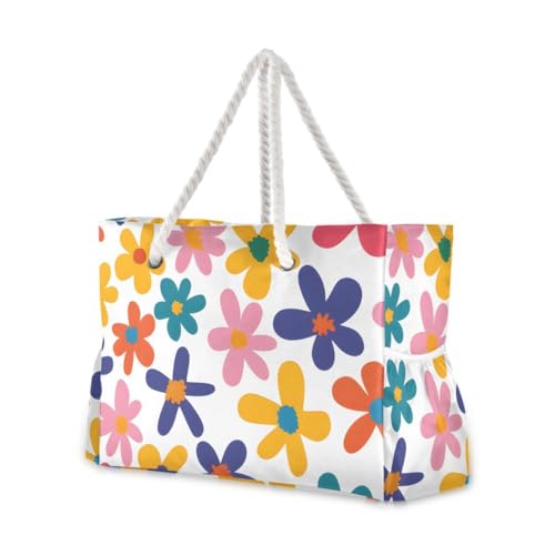 senya Large Beach Bags Totes Canvas Tote Shoulder Bag Soft Wave Water Resistant Bags for Gym Travel Daily Ocean (Colorful Flower)