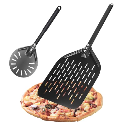 Pizzaschieber & Pizzawender Set, 2er Set Aluminium Pizzaschaufel, Perforierte Pizzaheber mit Komfortabler Griffe, für hausgemachte Pizza, 30 cm Rechteckige & 15cm Runde (40cm) Pizzaschieber & Pizzawender Set, 2er Set Aluminium Pizzaschaufel, Perforierte Pizzaheber mit Komfortabler Griffe, für hausgemachte Pizza, 30 cm Rechteckige & 15cm Runde (40cm)