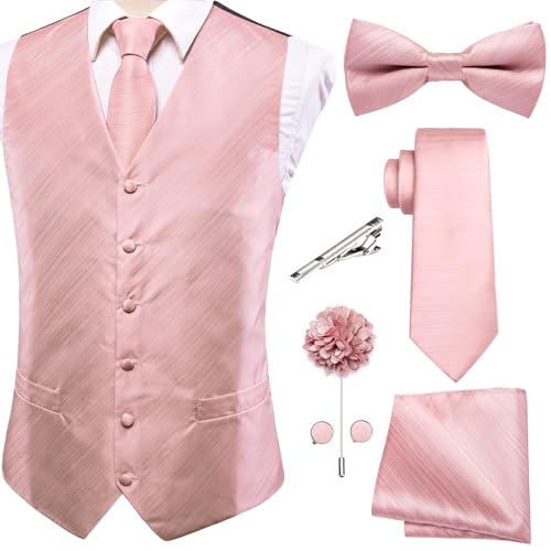 Hi-Tie Men's Silk Vest Bowtie Set Formal Suit Vest Jacquard Tie Handkerchief Cufflinks 5PCS Dress Waistcoats Wedding