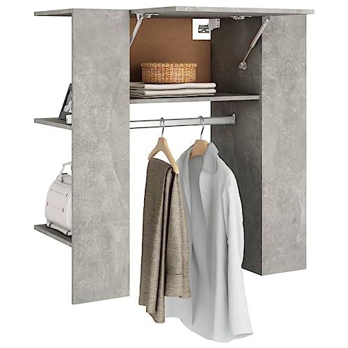 Armario de pasillo gris hormigón de madera de 97,5 cm con estantes y compartimentos modernos 5