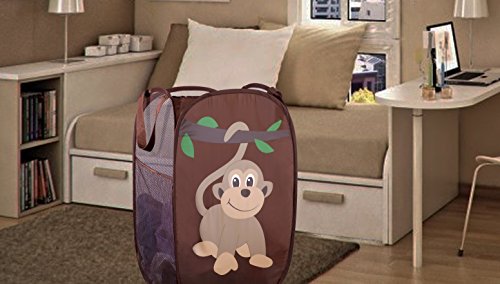 Handy Laundry Mesh Popup Hamper – Foldable Lightweight Basket For Washing – Durable Clothing Storage For Kids Room, Students College Dorm, Home, Travel & Camping – Monkey Pop-Up Clothes Hamper #TOP5