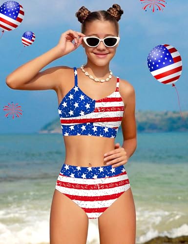 Image of BAVADER Girls Swimsuit 2 Piece Teen Criss Cross Bikini Set Woven Color Block Welt Bathing Suit for Girls Swimwear 9-18T