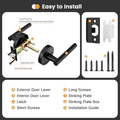 Image of Goldenwarm 5 Pack Matte Black Passage Door Handle Black Door Handles Interior Zinc Alloy Heavy Duty Reversible Passage Door Levers for for Hallways and Closets(no Lock)
