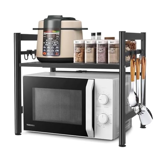 DWDHYEAN Soporte para Cocina Microondas Estantería y Horno Cocina con 6 Ganchos, Estanteria para Microondas en Encimera, Mueble Extensible Microondas Cocina