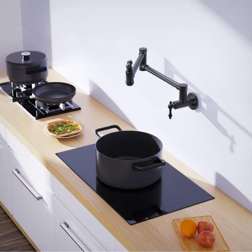 Nireu Pot Filler Faucet Wall Mount Folding Stretchable Brass Kitchen Faucet With Single Hole Two Handles (Style B, Matte Black) #TOP6