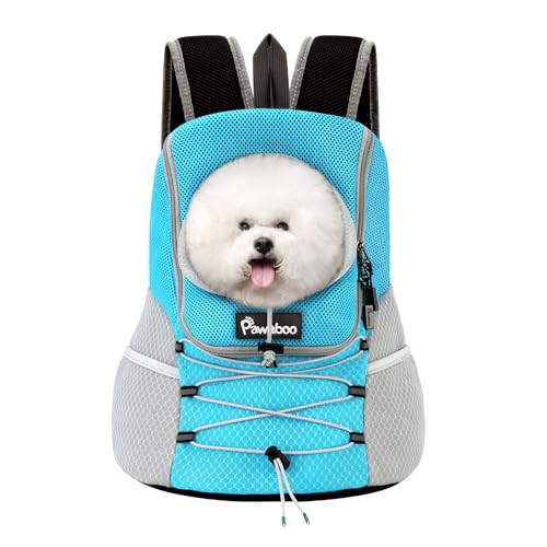 Pawaboo Pet Backpack Dog Carry Bag for Small Medium Dogs and Cats, Breathable and Comfortable Pet Portable Travel Bag with Safety Strips for Hiking Travel Outdoors, Blue, L