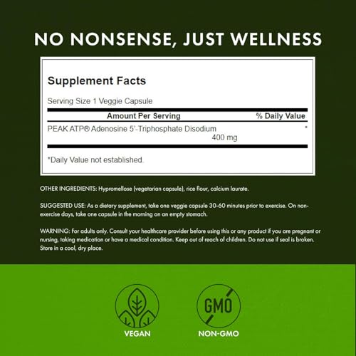 Image of Swanson Maximum Strength Peak ATP Cellular Energy Supplement for Athletes and Active Adults Seeking Performance and Recovery Support - 400 mg (30 Veggie Capsules, 3 Pack)