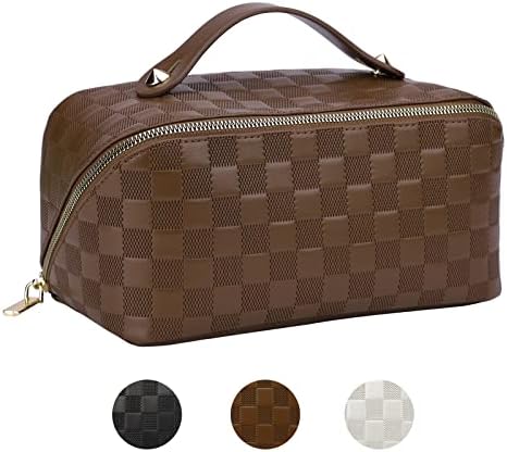 YSONG Large Capacity Travel Makeup Bag,Portable Cosmetic Bag,PU Leather Cosmetic Travel Bag,Toiletry Bag for Women,Large Opening Design Makeup Organizer Bag with Handle and Divider