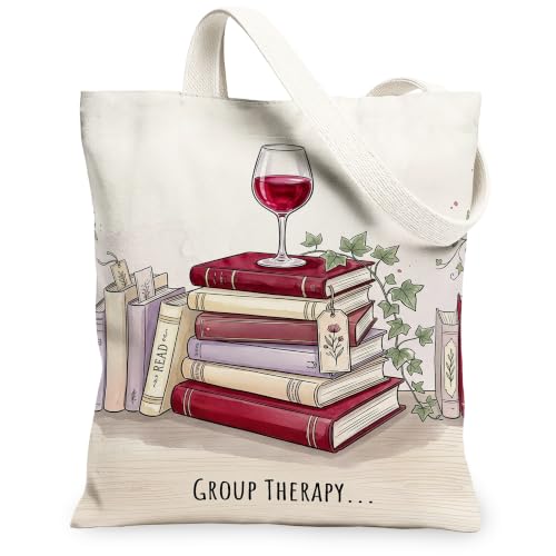 Image of Wine and Literature Quote Glass Fanciful Canvas Tote Bag 13x15 Inch