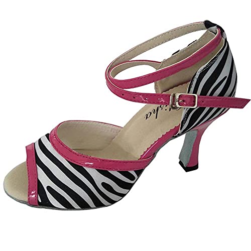 Chaussures de danse latine pour femme - Talon évasé - Bout ouvert - Sexy - Zèbre - Socials - Semelle souple - Pour la fête, zébré, 37 EU Cover