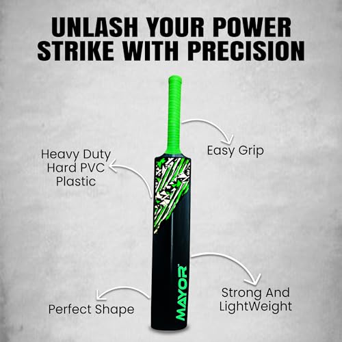 Image of MAYOR Blaster Cricket Bat for Kids & Adults | Plastic Bats for Indoor Tournament | Practice Bat | Full Size Tennis Bat for Cricket | (34 X 4.5 Inch) for All Age Group (Black /Green)