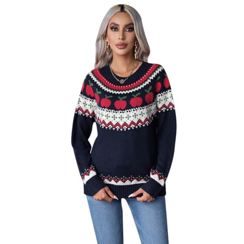 Image of CHICWISH Women Pumpkin Print Long Sleeves Knit Sweater Crewneck Casual Pullover Tops Fall Halloween Party Sweatershirt