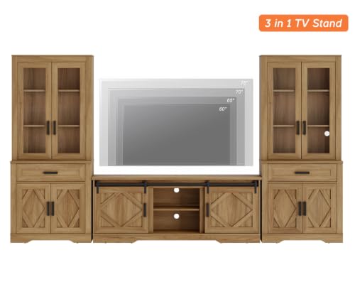 Image of WAMPAT Farmhouse Entertainment Center with Bookshelves for 75 inch TV