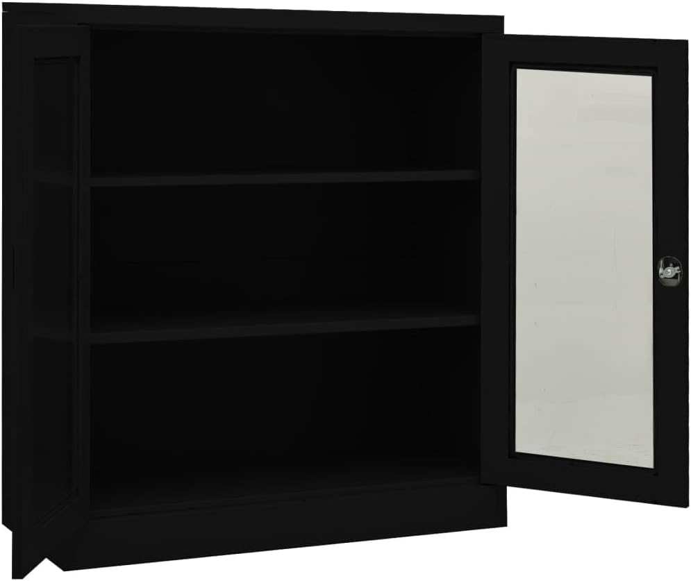 Office Cabinet,Storage Cabinet,Behind Door Storage,Rustic Storage Cabinet,with 2 Doors, 2 Handles and 2 Adjustable Shelves,Including 1 Lock and 2 Keys, Black 35.4"x15.7"x41.3" Steel