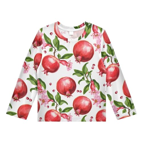 DOMIKING Pomegranate Flower Branch White Boys Long Sleeve Rashguard Shirt Kids Quick Dry Swim Shirt for Kids Toddlers 9-10T