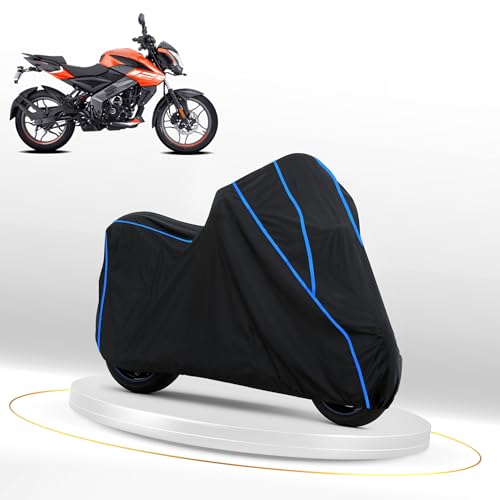 Image of Waterproof Bike Cover for Bajaj Pulsar NS Series | Heavy Duty Polyester | All-Weather, Dustproof, UV Protection | Triple Stitched Elastic Hem, Snug Fit Black