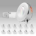 ASD Retrofit 6 Inch Gimbal LED Recessed Light - White Trim 15W 1310LM 2700/3000/3500/4000/5000K Adjustable Dimmable LED Downlights | Rotating Swivel Directional Eyeball Lighting, UL 12 Pack