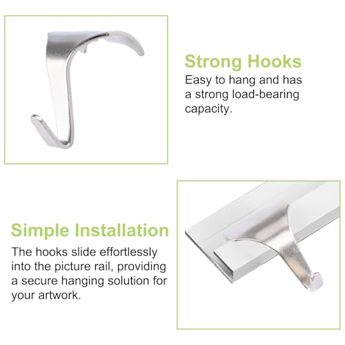 Image of 20Pcs Picture Rail Hooks, Picture Rail Hangers Heavy-Duty Molding Hanging Hooks for Wall Hanging Exhibition Art Gallery(Silver)