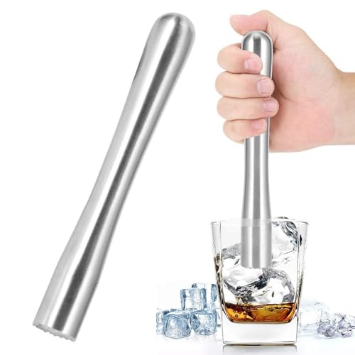 Cóctel Bebida Muddler, Machacador de cócteles de Acero Inoxidable, Mezclador de Vino triturador de Hielo, triturador de Hielo con Cabeza de ranurada para Preparar Mojito y Otras Bebidas de Frutas