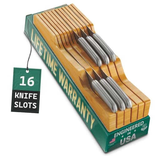 Bellemain 100% Pure Bamboo in Drawer Knife Block | 16 Knife Slots Knife Drawer Organizer | Store Knives Safely with The Blades Down | Storage Solution for Your Kitchen | Knife Organizer Drawer Insert by Bellemain - Used condition - US$23.19